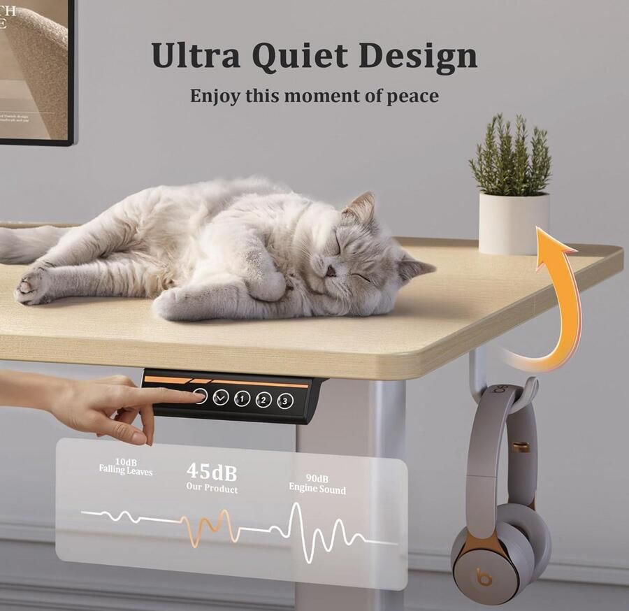 Industrialhome Elektrisch Verstelbaar Zit-Sta Bureau 160x60 cm – Beige – Ergonomisch Kantoorbureau met Geheugenfunctie & Botsingsbescherming – Kabelbeheer – Staand Bureau