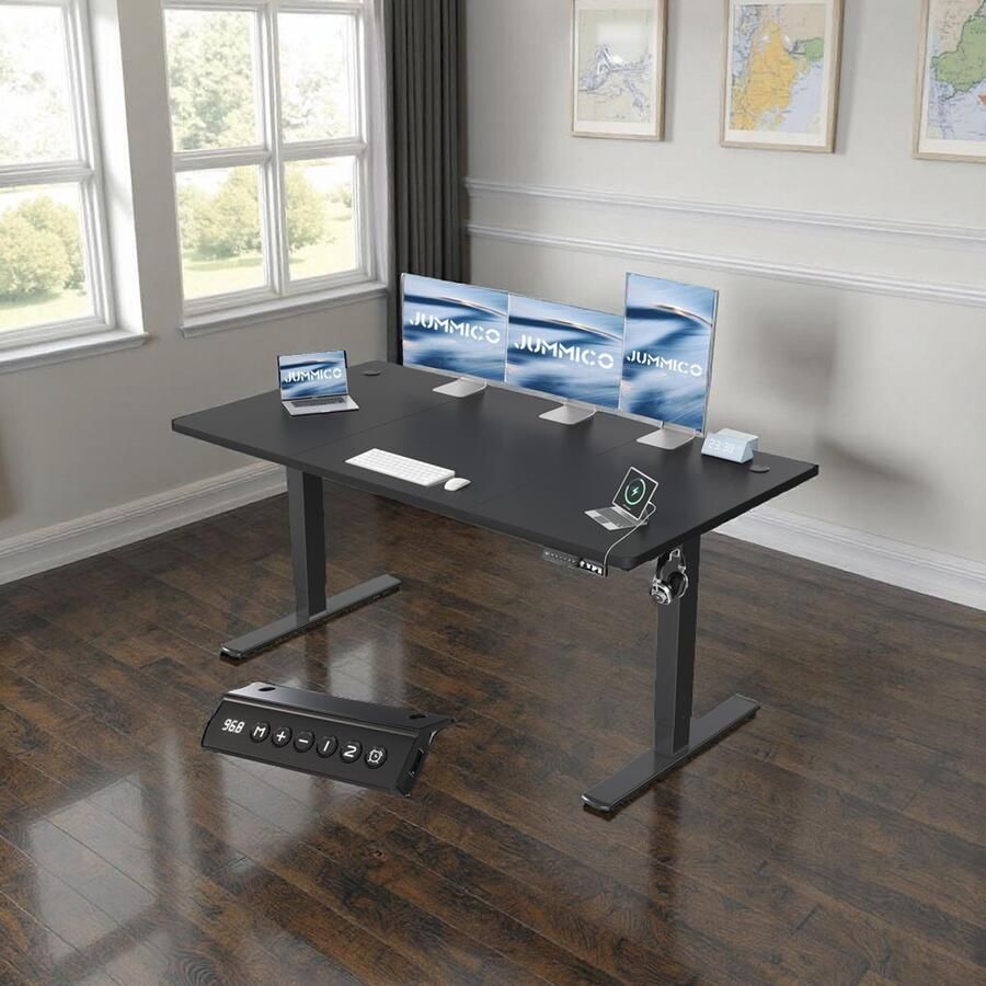 Industrialhome Elektrisch Verstelbaar Zit-Sta Bureau 160x70 cm – Ergonomisch Hoogte Verstelbaar Sta Bureau met USB Oplader Geheugenfunctie & Anti-Botsing – Stevig Industrieel Design Zwart