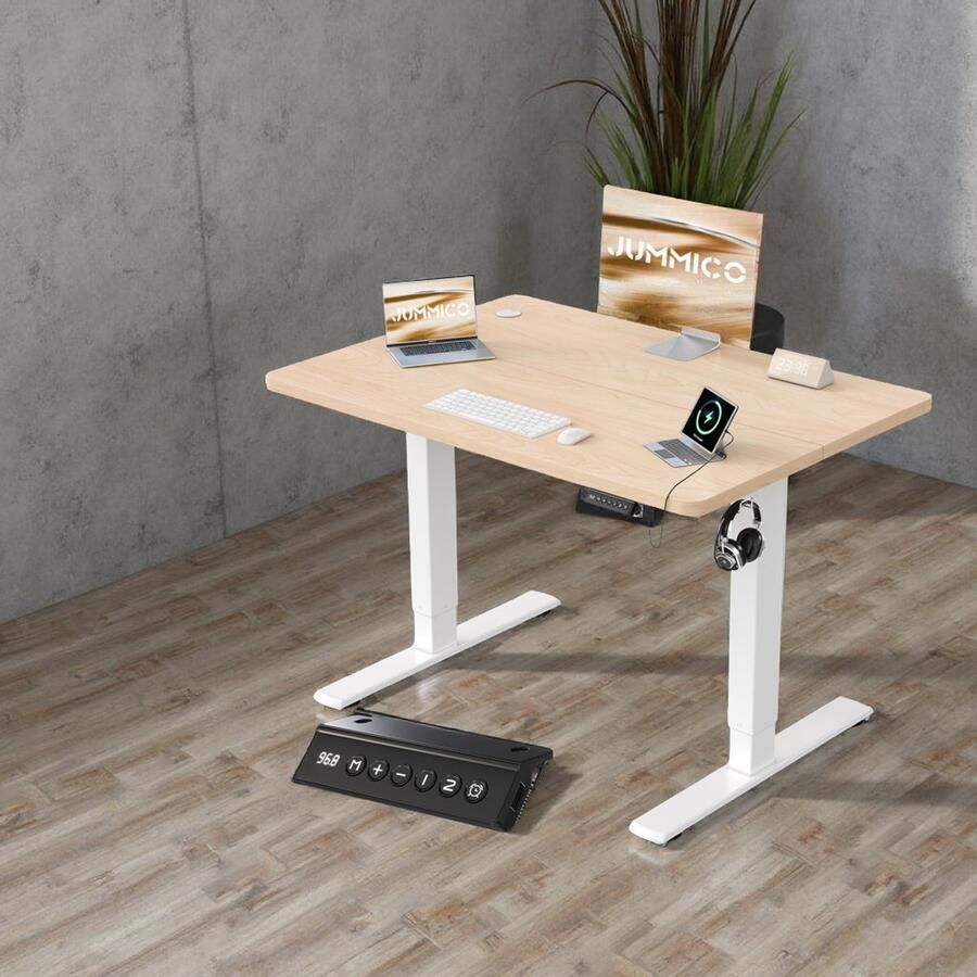 Industrialhome Elektrisch Zit-Sta Bureau – 100x60 cm – In Hoogte Verstelbaar – Ergonomisch Sta Bureau met USB Poort – Stabiel & Stil – Beige – Voor Thuis & Kantoor