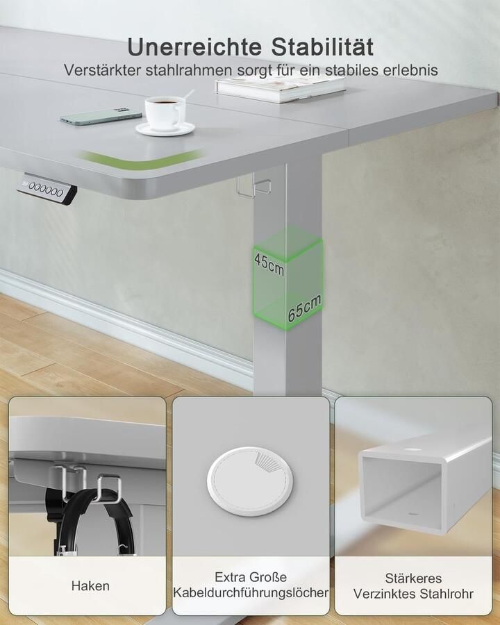 Industrialhome Elektrisch Zit-Sta Bureau 100x60 cm – In Hoogte Verstelbaar – Staand Bureau met USB-Oplaadpoort – Ergonomisch Computertafel – Grijs – Kantoor & Thuiswerkplek