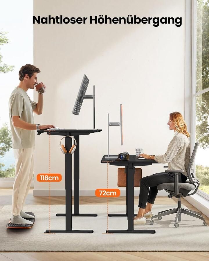Industrialhome Elektrisch Zit-Sta Bureau 120x60 cm – Ergonomisch In Hoogte Verstelbaar Bureau met Geheugenfuncties Stil Motorsysteem & Kabelmanagement – Zwart