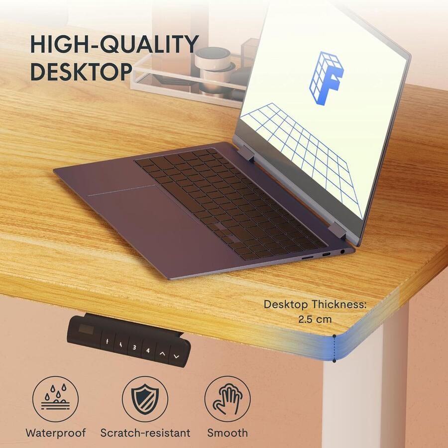 Industrialhome Elektrisch Zit-Sta Bureau 120x60 cm – Ergonomisch In Hoogte Verstelbaar Bureau met 2 Krachtige Motoren – Esdoorn Hout Look – Grijs Frame – Memory Functie – Voor Thuiswerk & Kantoor