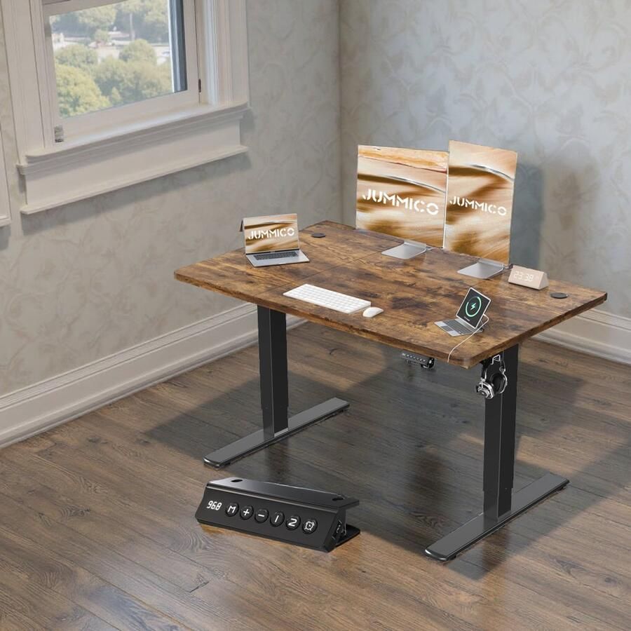 Industrialhome Elektrisch Zit-Sta Bureau 120x60 cm – Ergonomisch Verstelbaar Bureau met USB – Stil Stabiel & Compact Sta Bureau – Bruin