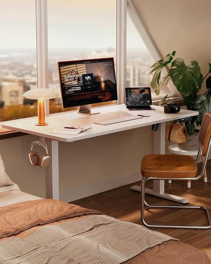 Industrialhome Elektrisch Zit-Sta Bureau 120x60 cm – In Hoogte Verstelbaar (72-118 cm) – Stil Sta Bureau met Geheugenfunctie Kabelbeheer & Ergonomisch Design – Modern Wit