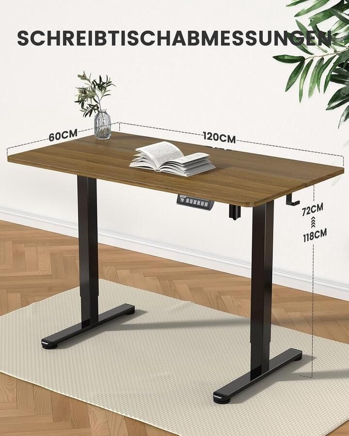 Industrialhome Elektrisch Zit-Sta Bureau 120x60 cm – Walnoot Houtlook – Ergonomisch Bureau met Elektrische Hoogteverstelling & 4 Geheugenstanden