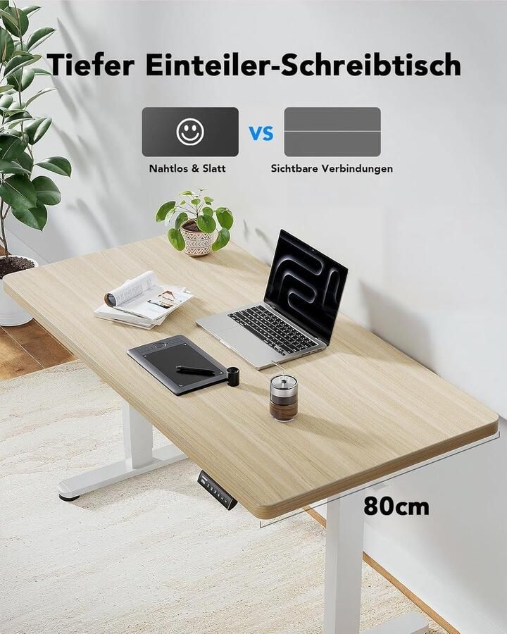 Industrialhome Elektrisch Zit-Sta Bureau 120x80 cm – Volledig Tafelblad – In Hoogte Verstelbaar Bureau met Geheugenstanden – Ergonomisch Sta Bureau met Krachtige Borstelloze Motor – Naturel Wit