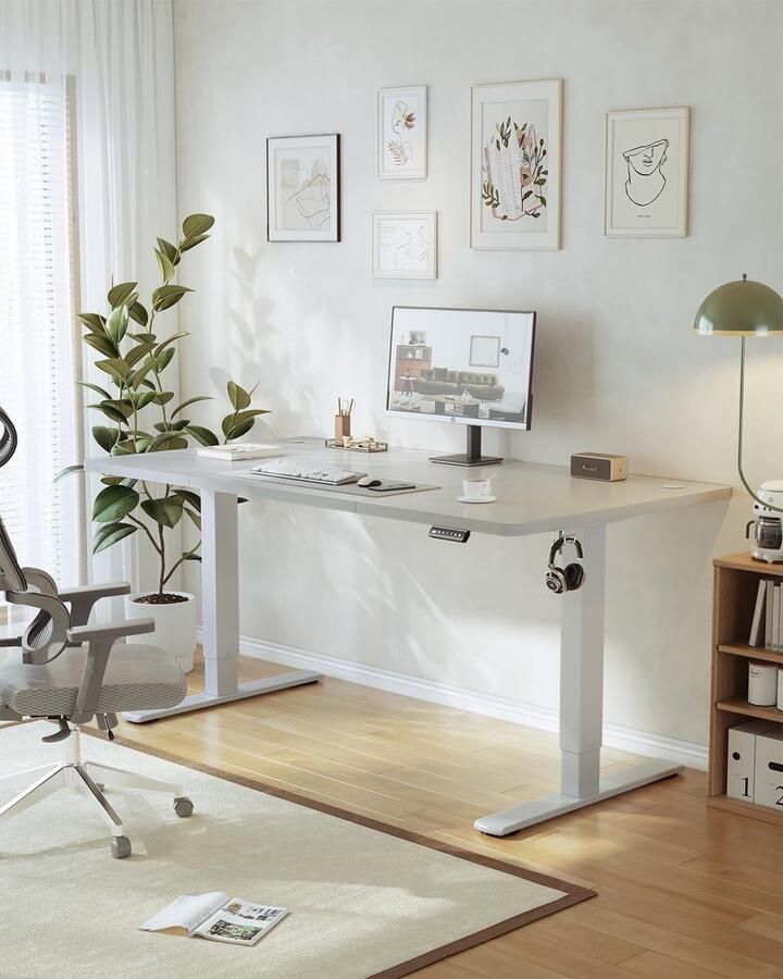 Industrialhome Elektrisch Zit-Sta Bureau 140x60 cm – In Hoogte Verstelbaar – Staand Bureau met USB Oplaadpoort & Geheugenfunctie – Ergonomische Computertafel – Grijs – Voor Kantoor Gaming & Thuiswerken