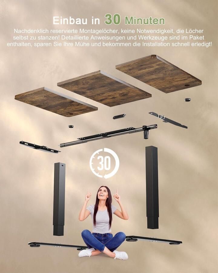 Industrialhome Elektrisch Zit-Sta Bureau 140x60 cm – Verstelbaar Ergonomisch Bureau met USB – Stil Stabiel & Modern Sta Bureau – Bruin