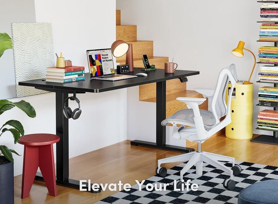 Industrialhome Elektrisch Zit-Sta Bureau 140x60 cm – In Hoogte Verstelbaar Thuiswerkbureau met Geheugenfunctie & Anti-Botsing