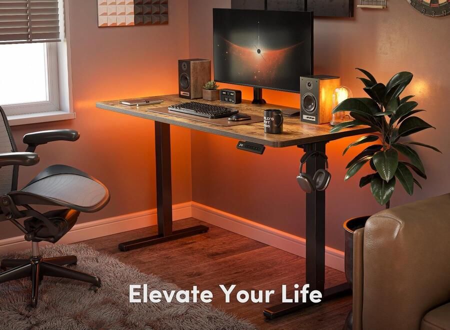 Industrialhome Elektrisch Zit-Sta Bureau 140x60 cm – Ergonomisch In Hoogte Verstelbaar Bureau met Geheugenfunctie & Anti-Botsing