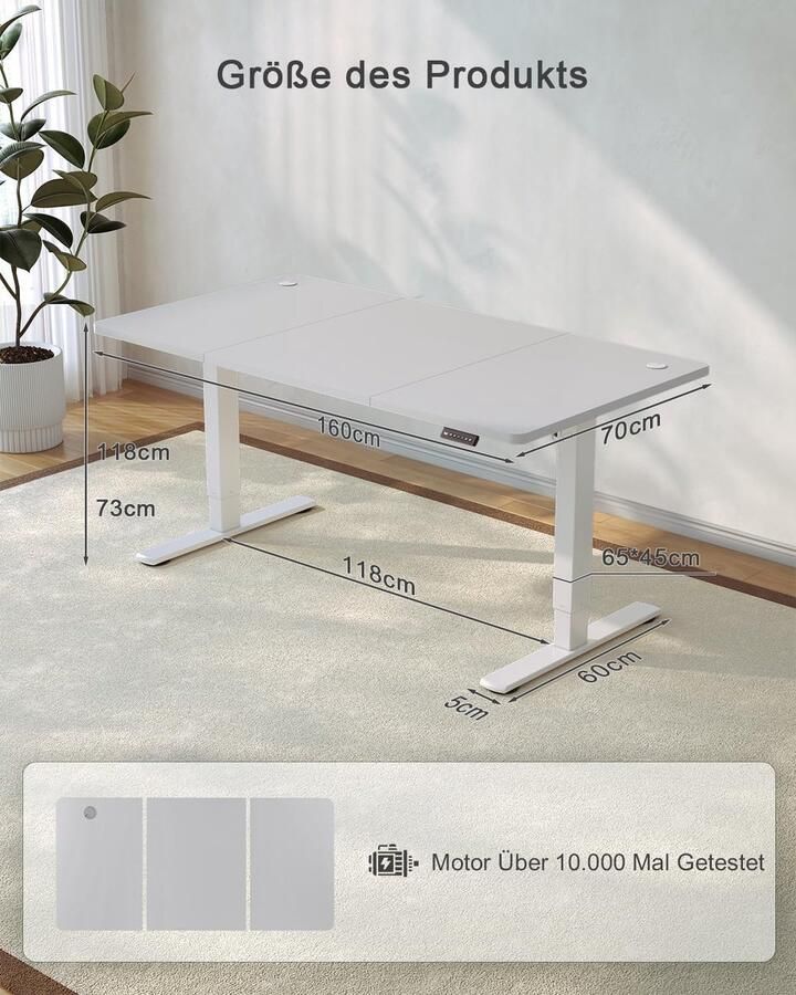 Industrialhome Elektrisch Zit-Sta Bureau 160x70 cm – In Hoogte Verstelbaar – Staand Bureau met USB Oplaadpoort & Geheugenfunctie – Ergonomisch Kantoor & Gaming Bureau – Stil en Stabiel – Grijs