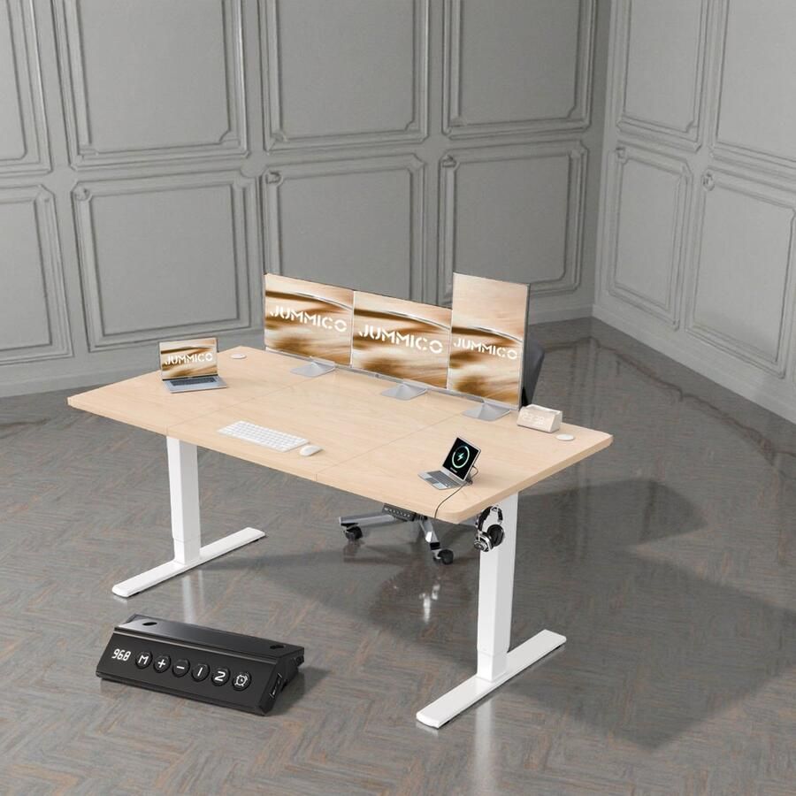 Industrialhome Elektrisch Zit-Sta Bureau 160x70 cm – In Hoogte Verstelbaar Stabureau met USB Poort – Modern Ergonomisch Bureau – Stil & Stabiel – Voor Thuiswerk Kantoor & Gaming – Beige