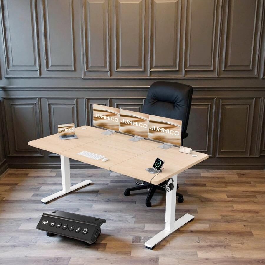 Industrialhome Elektrisch Zit-Sta Bureau 180x80 cm – In Hoogte Verstelbaar Bureau met USB Oplaadpoort – Staand Bureau met Geheugenfunctie – Modern Design – Beige