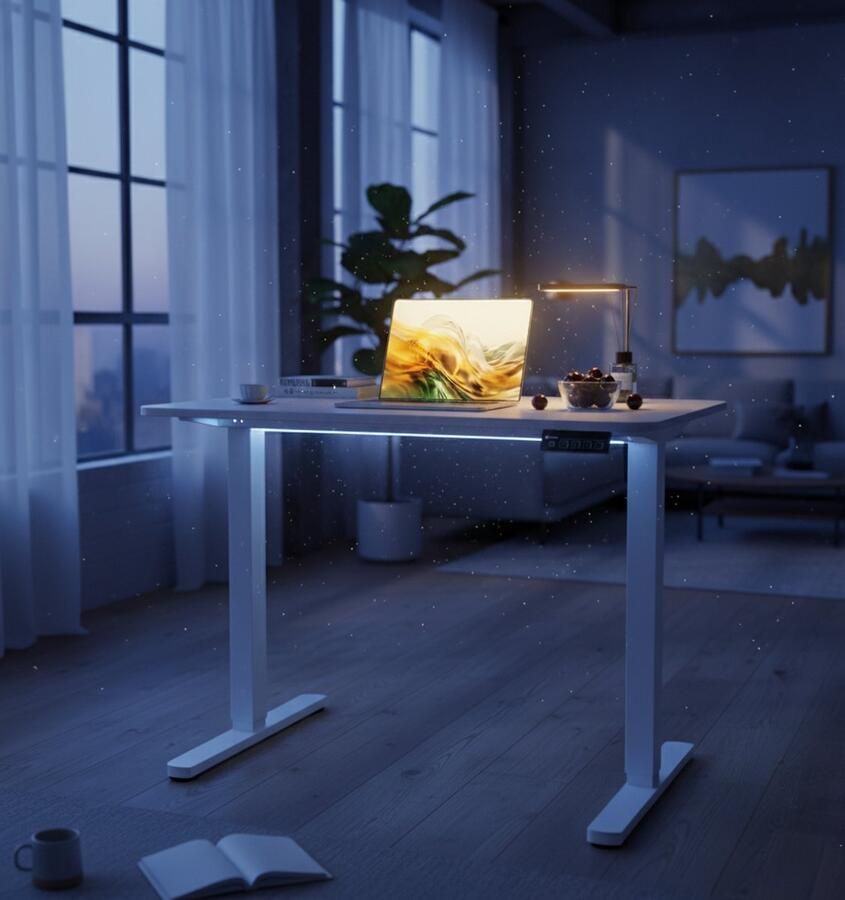 Industrialhome Elektrisch Zit-Sta Bureau – Hoogte Verstelbaar Ergonomisch Computer Bureau 180 cm – Groot Kantoor & Werk Bureau met Geheugenfunctie en Stabiel Metalen Frame – Rustic Brown Zwart –