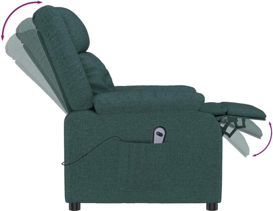 Industrialhome Elektrische Relaxstoel Donkergroen – Verstelbare TV-fauteuil met 3 Elektrische Ligposities – Comfortabele Gestoffeerde Ruststoel met Dikke Bekleding en Stabiel Hout-Metalen Frame