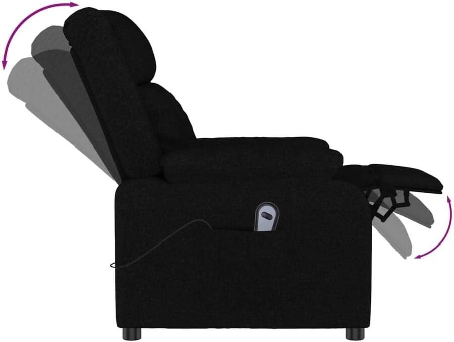 Industrialhome Elektrische Relaxstoel Zwart – Verstelbare TV-fauteuil met 3 Elektrische Ligposities – Comfortabele Gestoffeerde Ruststoel met Dikke Bekleding en Stabiel Hout-Metalen Frame- Zwart
