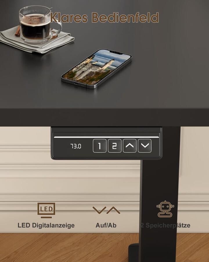 Industrialhome Elevate Pro Compact – Elektrisch Zit-Sta Bureau 120x60 cm – Verstelbaar Hoogtebereik 73-118 cm