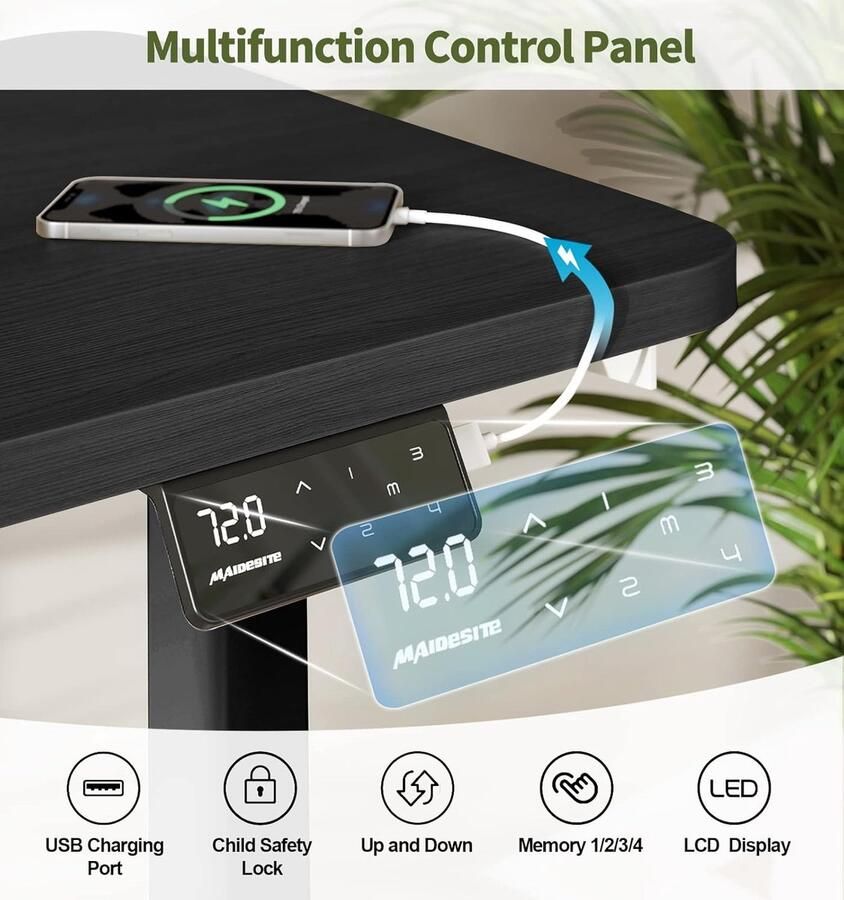 Industrialhome Elevate Pro – Elektrisch Zit-Sta Bureau 140x70 cm – In Hoogte Verstelbaar Bureau met 4 Geheugenstanden USB LED-paneel – Ergonomisch Sta Bureau – Zwart Frame + Zwart Tafelblad