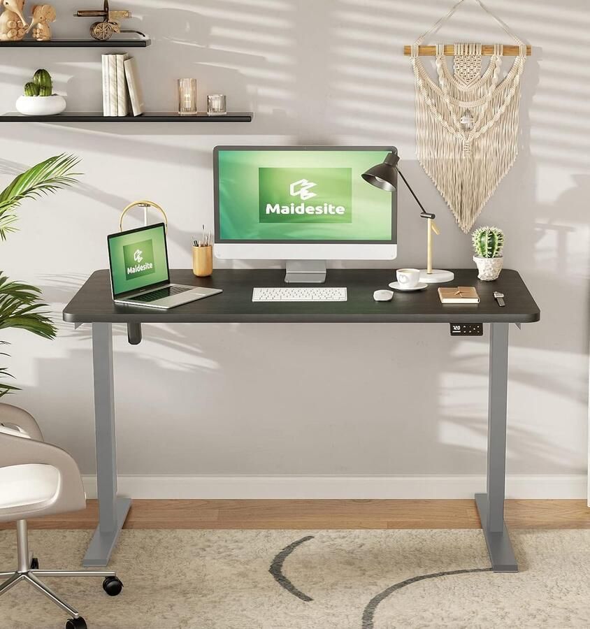 Industrialhome Elevate Pro Zit-Sta Bureau 160x80 cm – Elektrisch In Hoogte Verstelbaar van 72-120 cm – 4 Geheugenstanden USB-Poort & Anti-Botsing – Zwart Tafelblad met Grijs Frame