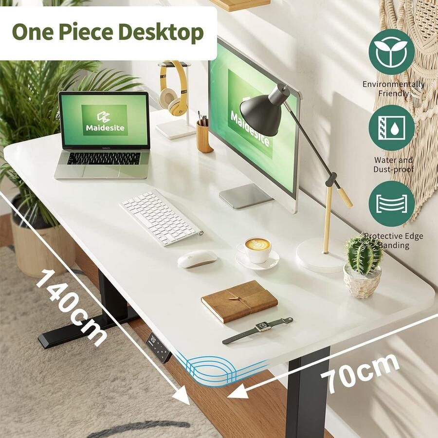 Industrialhome Elevate S1 Pro – Elektrisch In Hoogte Verstelbaar Zit-Sta Bureau – 140x70 cm – Zwart Frame & Wit Tafelblad – Ergonomisch Kantoorbureau met Geheugenstanden