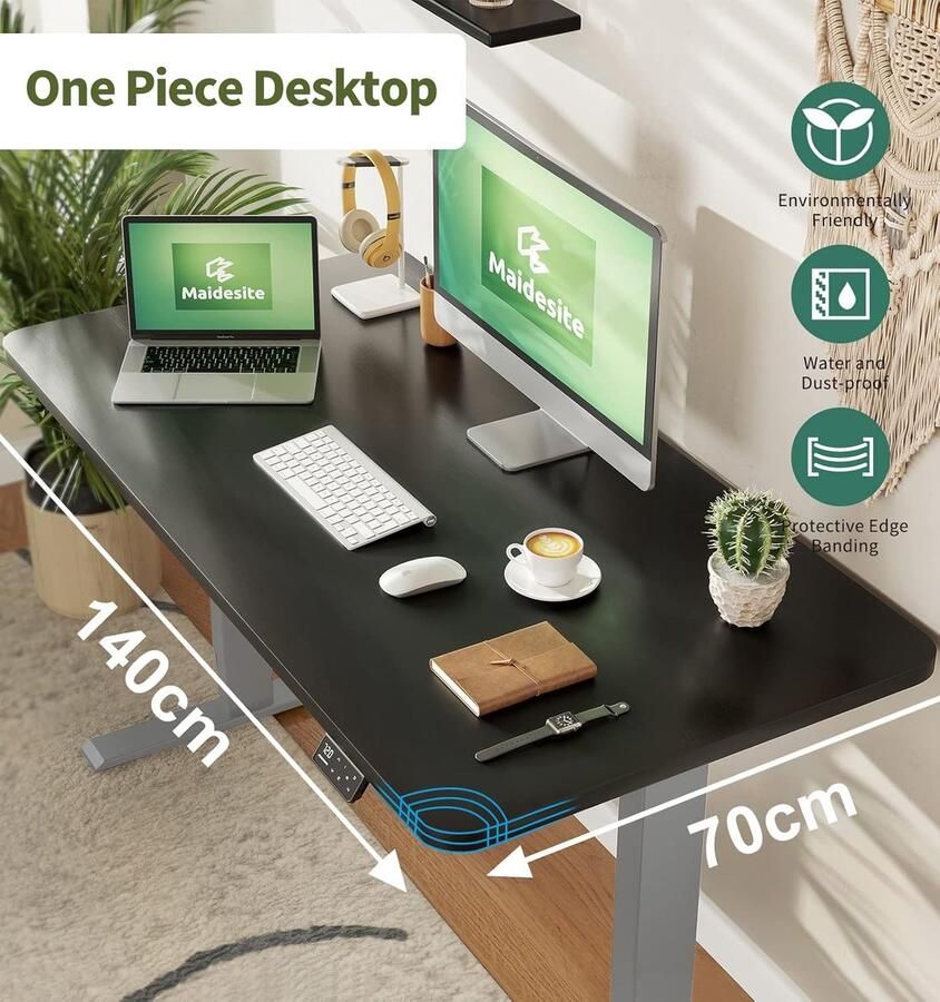 Industrialhome ElevatePro 140 Elektrisch In Hoogte Verstelbaar Zit- en Sta Bureau 140x70 cm Modern Grijs Frame + Zwart Tafelblad