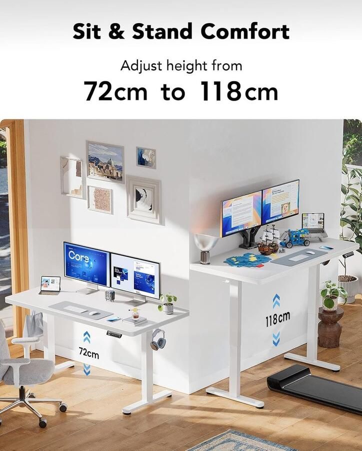 Industrialhome ElevatePro Elektrisch In Hoogte Verstelbaar Bureau 160x80 cm – Volledig Metalen Tafelblad – Stil & Duurzaam Borstelloze Motor