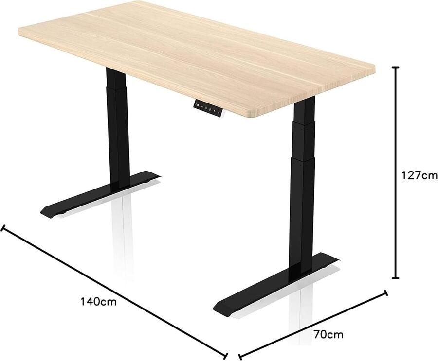 Industrialhome ErgoDesk Pro+ Elektrisch Zit-Sta Bureau – In Hoogte Verstelbaar – Dubbele Motor – Geheugenfunctie – 140x70 cm – Esdoorn Tafelblad – Zwart Stalen Frame