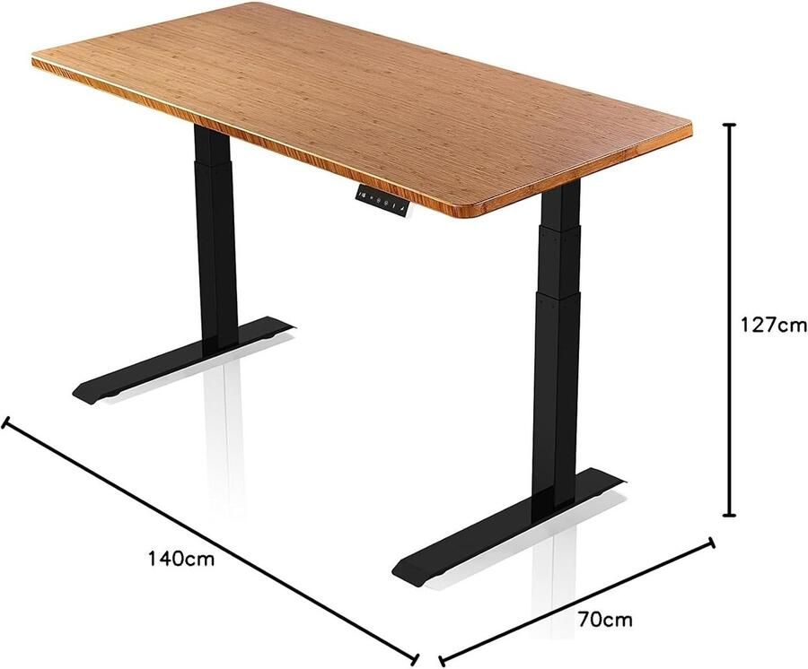 Industrialhome ErgoLift Bamboo Pro – Elektrisch Zit-Sta Bureau met Dubbele Motor – In Hoogte Verstelbaar – 140x70 cm – Bamboe Tafelblad – Zwart Stalen Frame