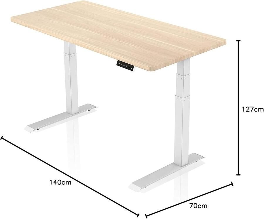 Industrialhome ErgoLift Duo Pro – Elektrisch In Hoogte Verstelbaar Bureau – Zit-Sta Bureau met 2 Motoren – Ergonomisch Design – Wit Frame met Esdoorn Tafelblad – 140x70 cm