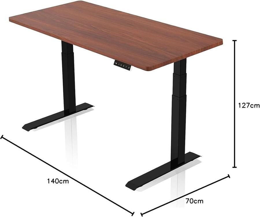Industrialhome ErgoLift Walnut Edition – Elektrisch Zit-Sta Bureau met Dubbele Motor – 140x70 cm – In Hoogte Verstelbaar – Walnootkleurig Houten Tafelblad – Zwart Stalen Frame