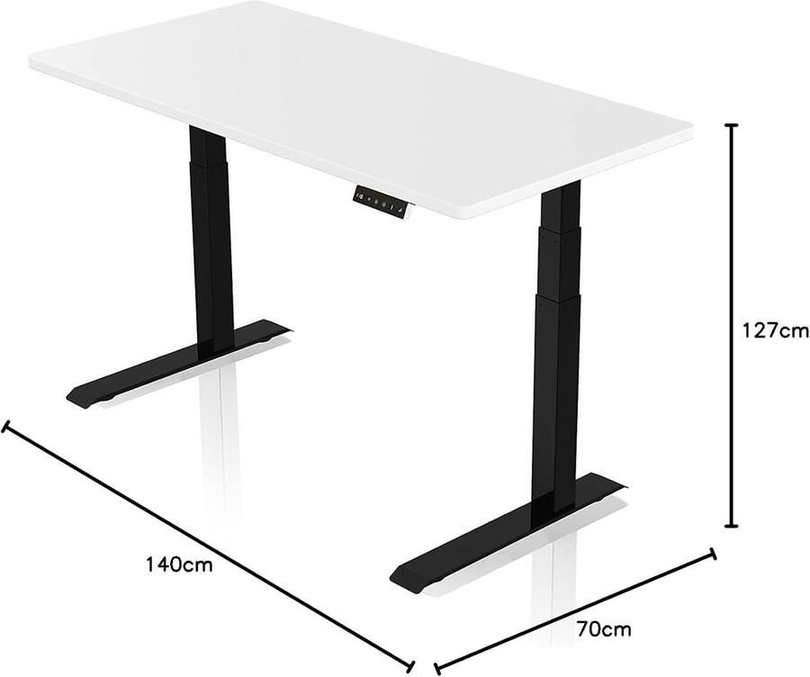 Industrialhome ErgoLift White Edition – Elektrisch Zit-Sta Bureau met Dubbele Motor – 140x70 cm – Ergonomisch Verstelbaar Bureau – Zwart Frame met Wit Tafelblad