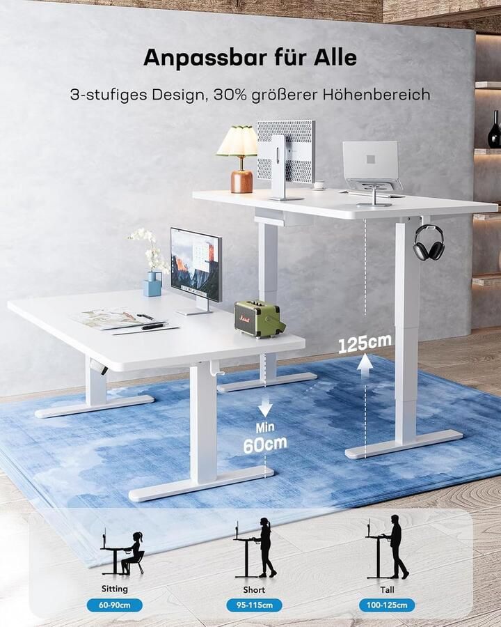 Industrialhome ErgoLift XL – Elektrisch Verstelbaar Bureau 180x80 cm – Sta Zit Bureau met Heel Tafelblad – 2 Motoren – In Hoogte Verstelbaar 60-125 cm