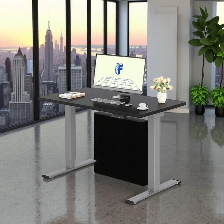 Industrialhome Ergonomisch Verstelbaar Bureau 120x60 cm Zwart Blad met Grijs Frame Elektrisch In Hoogte Verstelbaar Bureau met Dubbele Motoren