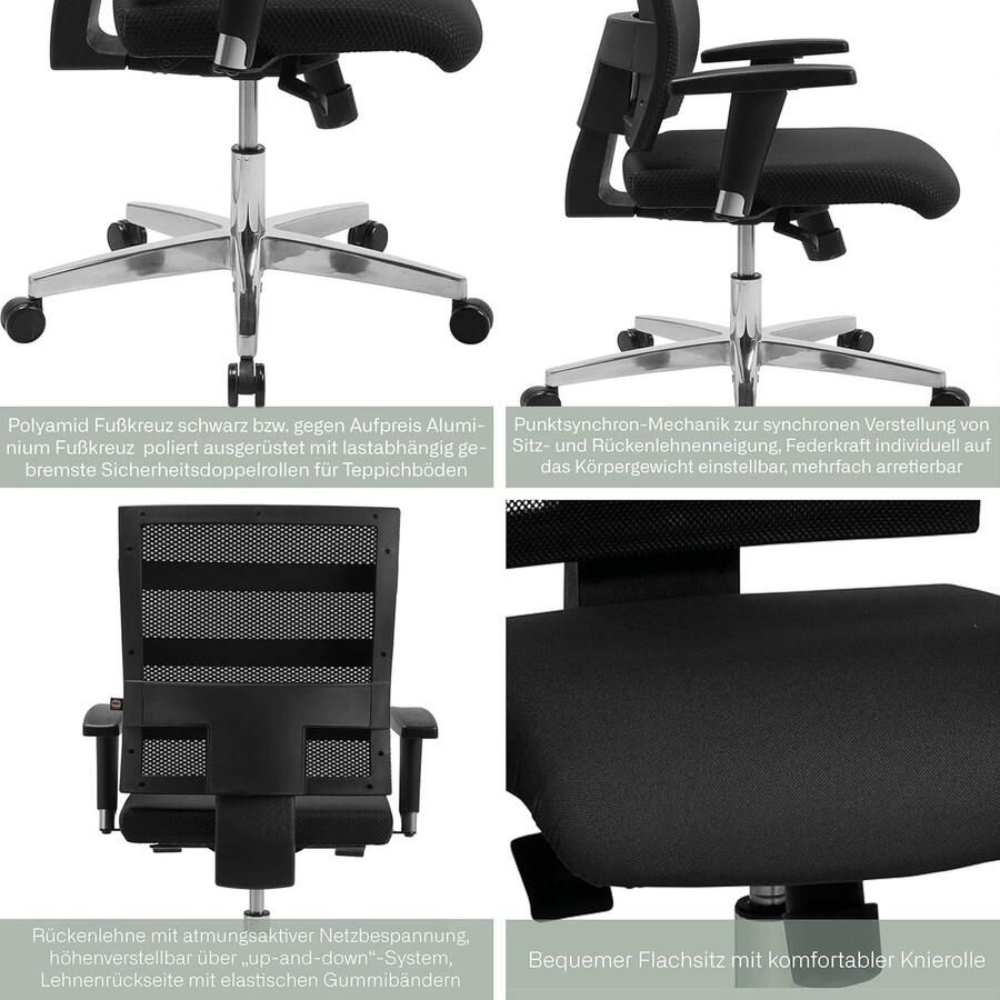 Industrialhome Ergonomische Bureaustoel 48x48x116 cm – X-Pander Pro Office Chair – In Hoogte Verstelbare Armleuningen Ademend Mesh Rugleuning Synchroonmechanisme Comfortabele Bekkenondersteuning Aluminium Frame –Oranje