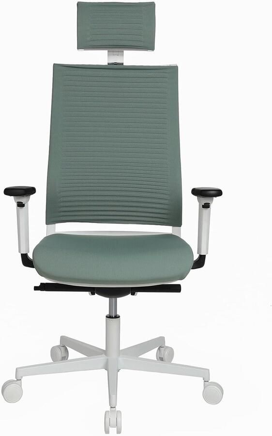 Industrialhome Ergonomische Bureaustoel 48x48x42 cm – Sitness Pro Life 80 – High-Class Premium Stoel met Gespleten Rug 3D Beweegbaar Zitvlak Ademend Gaas Verstelbare Zitdiepte & Hoogte – Wit Groengrijs