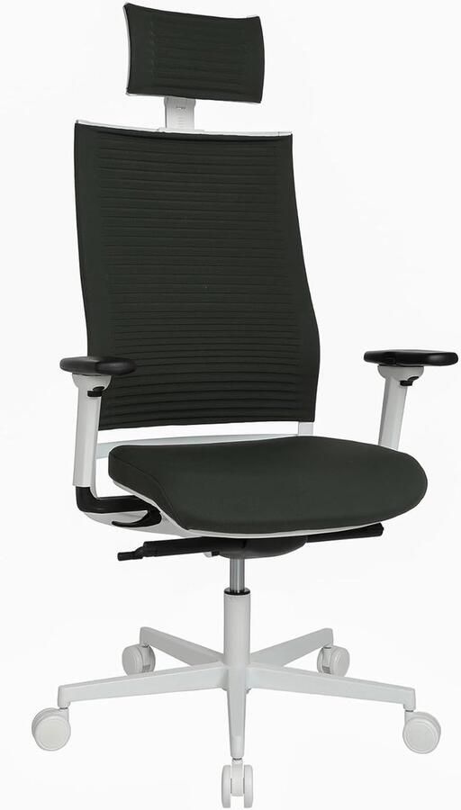 Industrialhome Ergonomische Bureaustoel 48x48x42 cm – Sitness Pro Life 80 – High-Class Premium Stoel met Gespleten Rug 3D Beweegbaar Zitvlak Ademend Gaas Verstelbare Zitdiepte & Hoogte – Wit Zwart