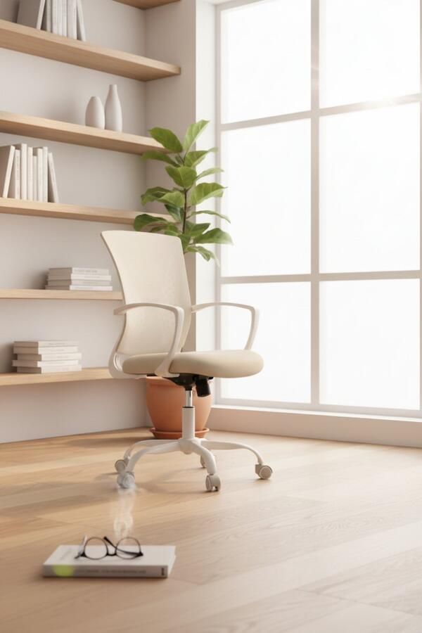 Industrialhome Ergonomische Bureaustoel – Comfortabele Verstelbare Werkstoel met Ademend Netweefsel Wielen & Wipfunctie – Luxe Design voor Home Office – Cappuccinobeige –