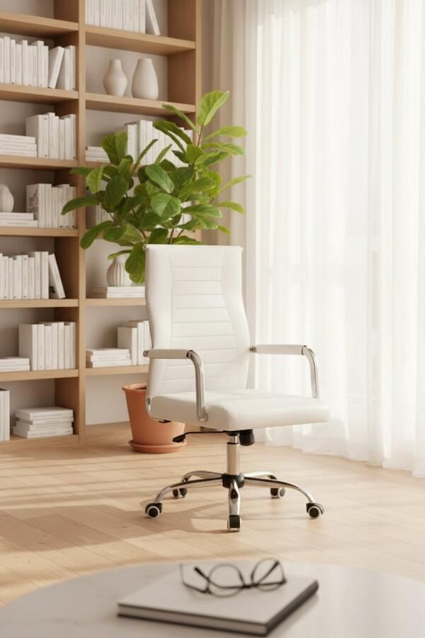 Industrialhome Ergonomische Bureaustoel – Luxe Computerstoel met Hoge Rugleuning Armleuningen & Wippfunctie – Comfortabele Lederen Werkstoel tot 136 kg – Wit –