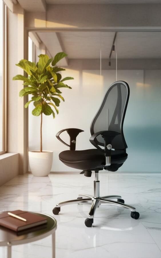 Industrialhome Ergonomische Bureaustoel – Topstar Open Point SY Deluxe – Verstelbare Armleuningen – Comfortabele Mesh Rugleuning – Chromen Onderstel – Zwart –