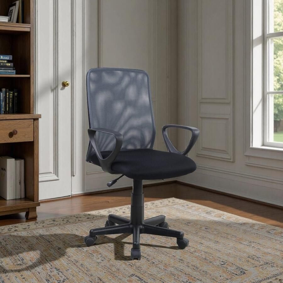 Industrialhome Ergonomische Bureaustoel – Verstelbare Kantoorstoel – Grijs & Zwart – Comfortabele Stof & Gaas – Draai- & In Hoogte Verstelbaar – Thuiswerken & Kantoor