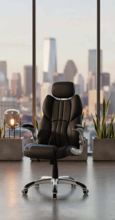 Industrialhome Ergonomische Luxe Bureaustoel – Comfortabele Verstelbare Computerstoel met Hoge Rugleuning Armleuningen & Wippfunctie – Lederen Kantoorstoel met Wielen voor Thuis & Werk – Zwart –