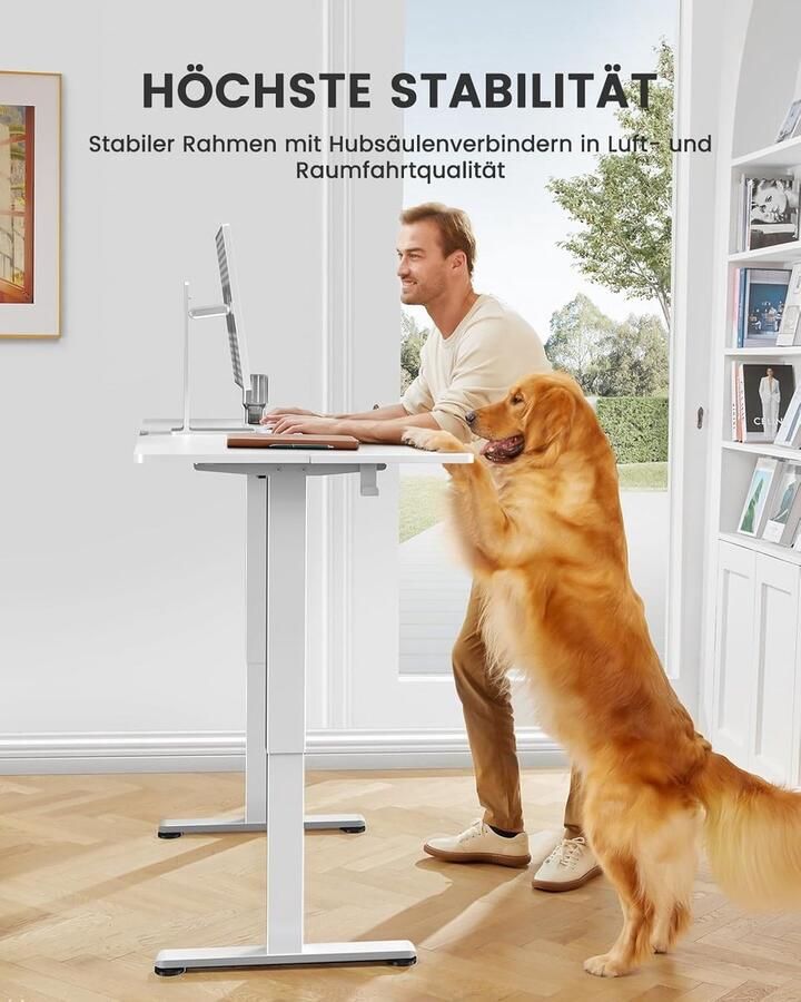 Industrialhome ErgoRise White – Elektrisch Zit-Sta Bureau 100x60 cm – Verstelbaar Bureau met 4 Geheugenstanden – Stil & Ergonomisch – Wit