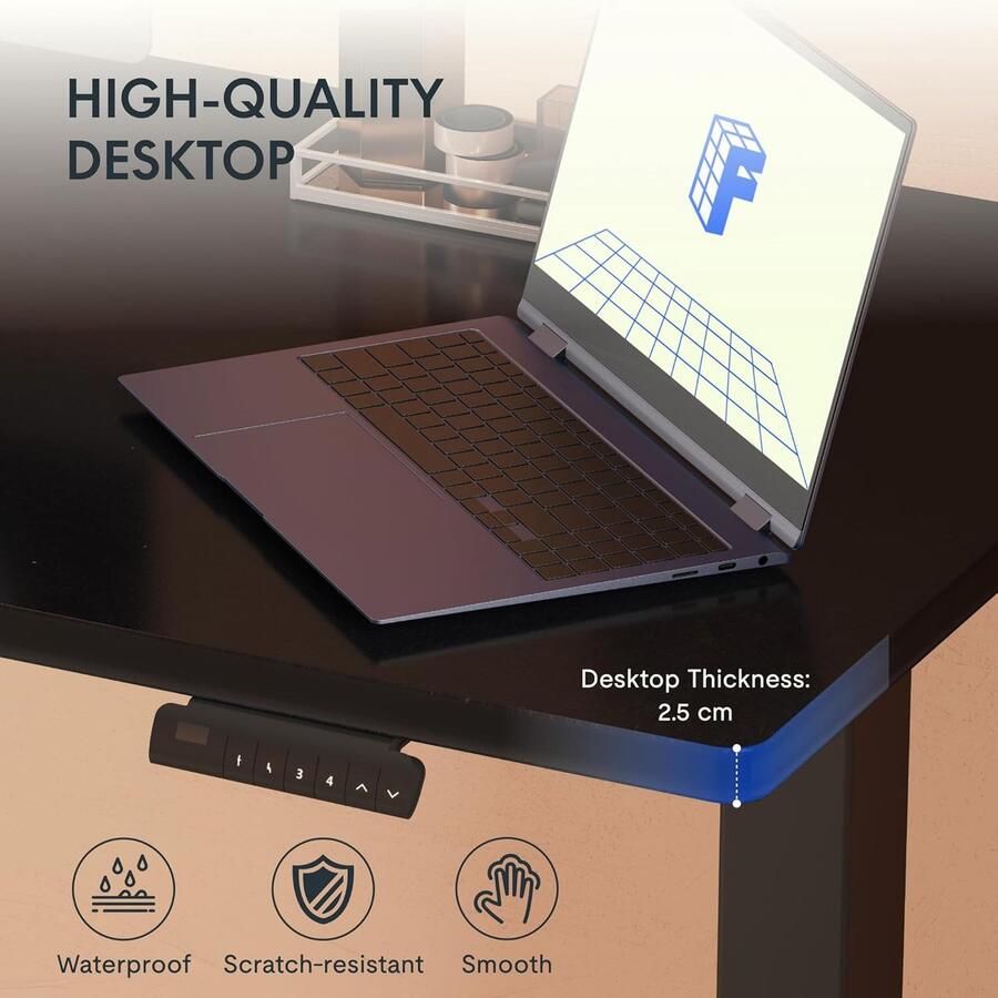 Industrialhome Elektrisch In Hoogte Verstelbaar Bureau met 2 Motoren Ergonomisch Kantoorbureau met 25 mm Eéndelig Zwart Tafelblad en Grijs Stalen Frame 120 x 80 cm