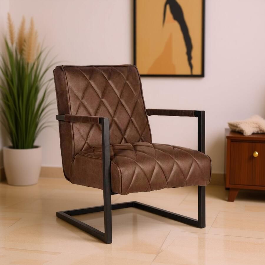 Industrialhome Fauteuil Oslo Antraciet – Luxe Industrieel Design – Comfortabele Armstoel in Microvezel met Zwart Metalen Frame – 62x80x86 cm – Stijlvolle Loungestoel voor Woonkamer & Slaapkamer