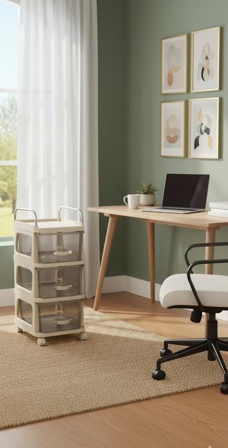 Industrialhome Grote Rolling Ladeblok Kast met 4 Lades – Mobiele Opbergkast met Wielen – Stevige PP & RVS Constructie – Modern Design – Perfect voor Kantoor Thuis & Studie –