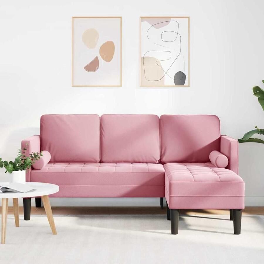 Industrialhome Hoekbank 3-zits Roze – Comfortabele Loungebank met Afneembare Hoezen Zachte Kussens & Houten Poten – Moderne Stoffen Bank voor Woonkamer Logeerkamer & Lounge – Scandinavisch Design 173x131x67 cm