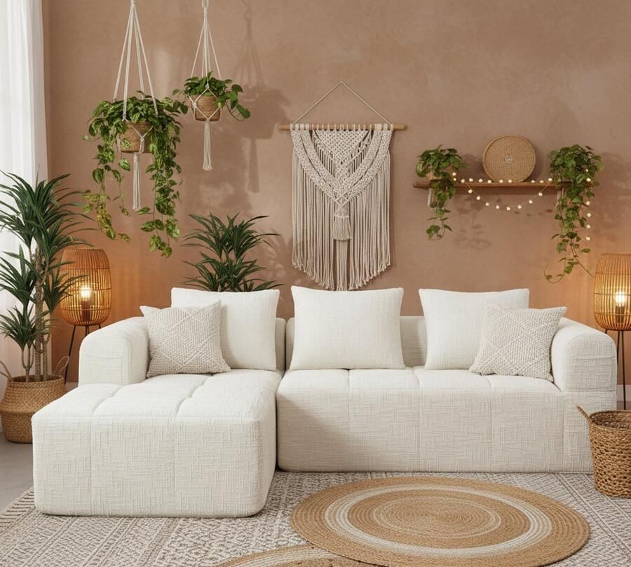 Industrialhome Hoekbank L-vorm 250x158x60 cm – Luxe 3-zitsbank met chaise longue & armleuningen – Chenille Beige Slaapbank – Moderne Gestoffeerde Bank met Opbergvakken & Kussens – Comfortabele Woonkamerbank – Industrial