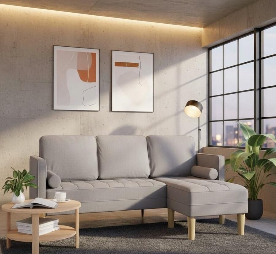 Industrialhome Hoekbank L-vorm 3-zits Wolkengrijs – Modern Design Bank voor Woonkamer – Comfortabele Zitplaatsen – Afneembare Kussens – Duurzaam Beukenhouten Frame – Luxe Loungebank