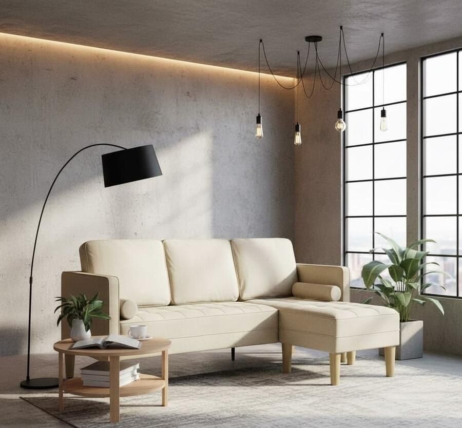 Industrialhome Hoekbank linnenstof 3-zits L-vorm – Milano Luxe Loungebank – Moderne stoffen bank met afneembare kussens & stevig beukenhouten frame – Comfortabele en stijlvolle bank voor woonkamer