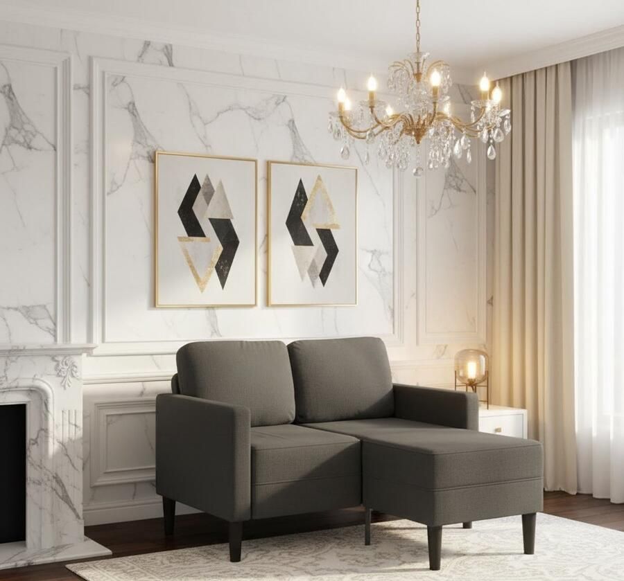 Industrialhome Hoekbank met Chaise Longue Oslo – 2-zits L-vorm Sofa Donkergrijs Stoffen Designbank Comfortabele Zithoek met Kussens Moderne Zithoek voor Woonkamer of Slaapkamer – 125 cm